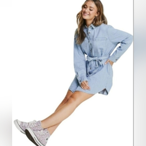 𝅺JAQULINE Denim Look Shirt Dress/Tunic‎ Pocket Front Long Sleeve Womens Size XL